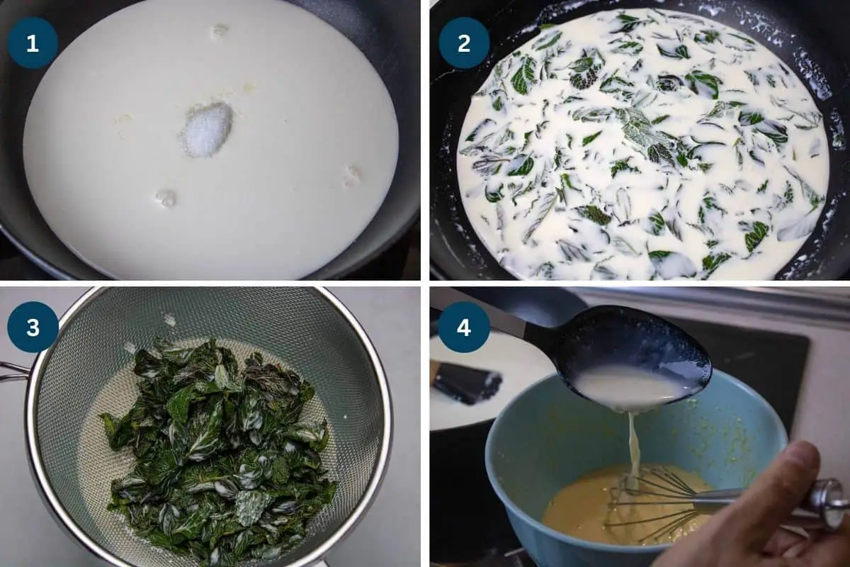 4 process images making mint ice cream