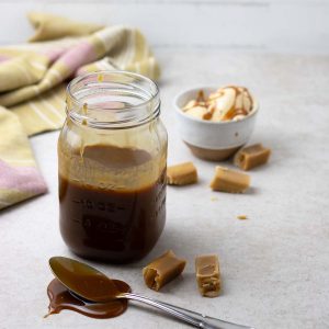 homemade caramel sauce in a jar