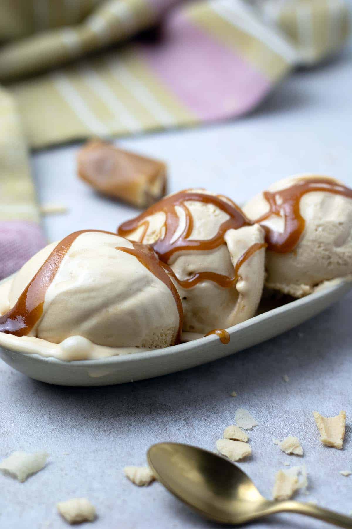 Salted caramel ice cream with caramel sauce