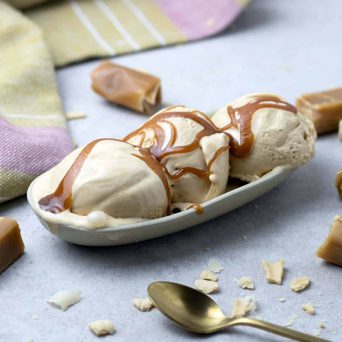 salted caramel ice cream with caramel sauce